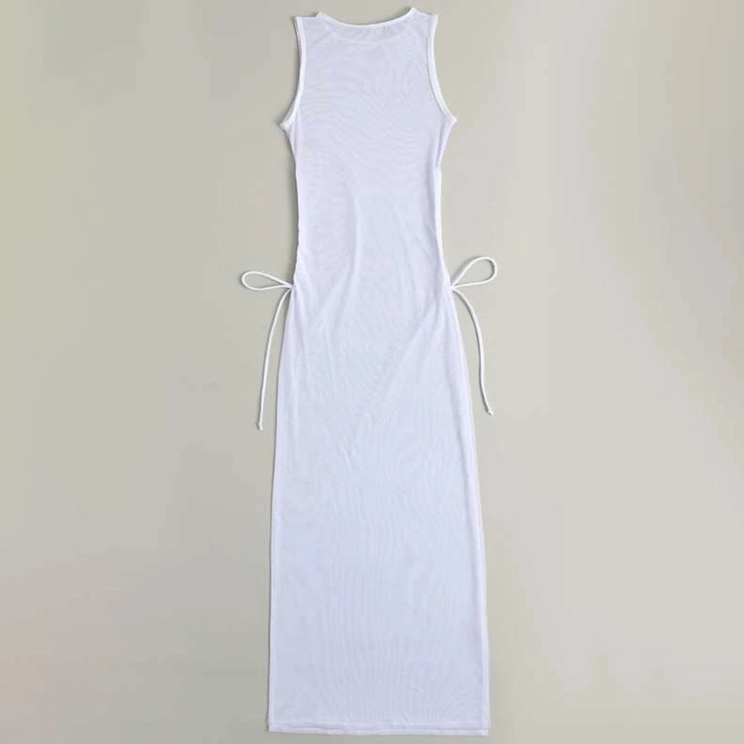 Damen Maxi-Sommerkleid mit seitlichen Bindebändern EB