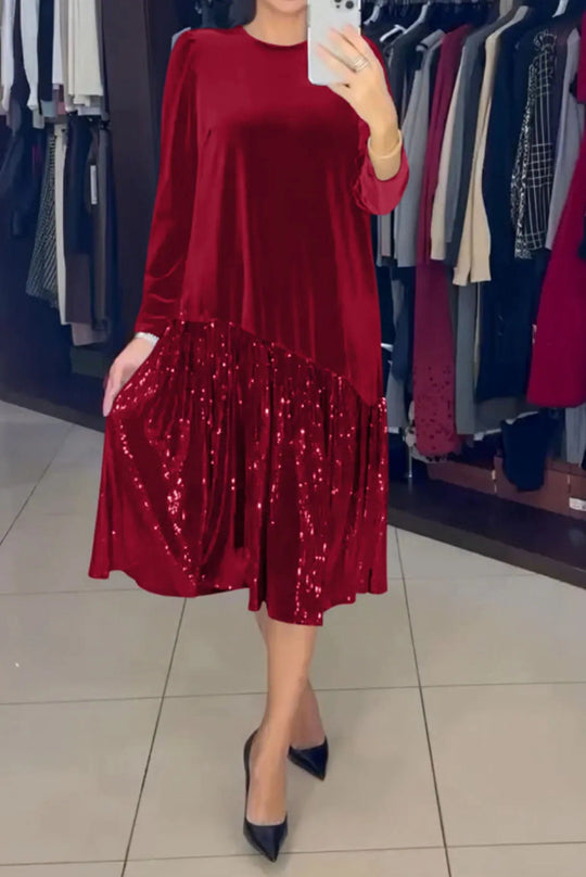 Damen Freizeit Kleid mit elegantem Paillettenrock und weichem Oberteil Heidi-Mode