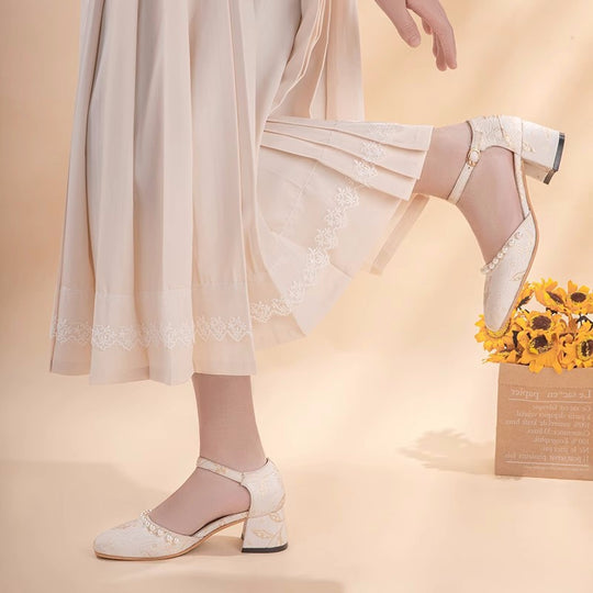 Damen feine Pumps mit Perlenverzierung und transparentem Blockabsatz EB