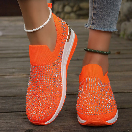 Damen Slip-On Sneakers mit glitzerndem Strassdesign EB