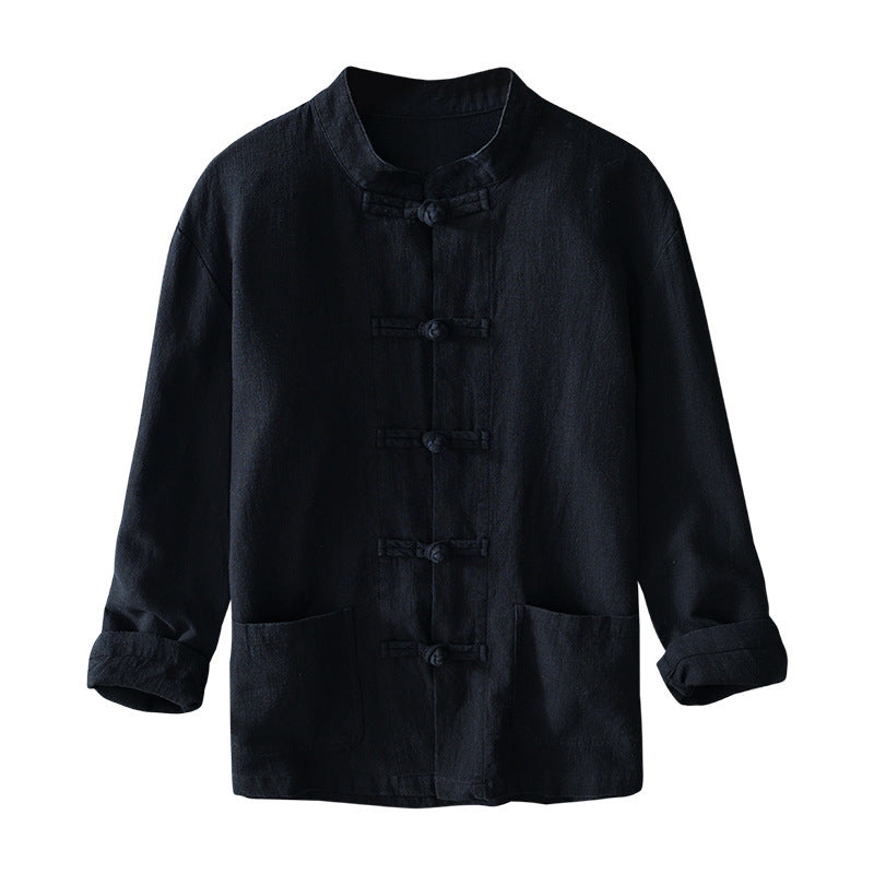 Herren nan leichte Leinenjacke im traditionellen chinesischen Stil mit Stehkragen und Knotenverschlüssen EB