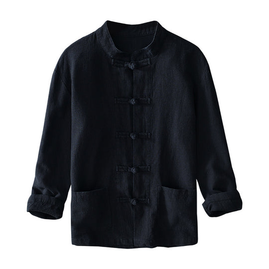 Herren nan leichte Leinenjacke im traditionellen chinesischen Stil mit Stehkragen und Knotenverschlüssen EB