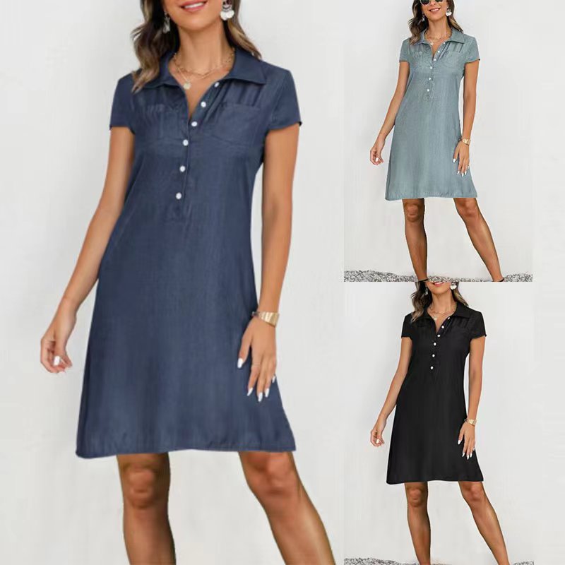 Damen Poloshirt-Kleid mit knöpfigem Ausschnitt und Brusttaschen EB