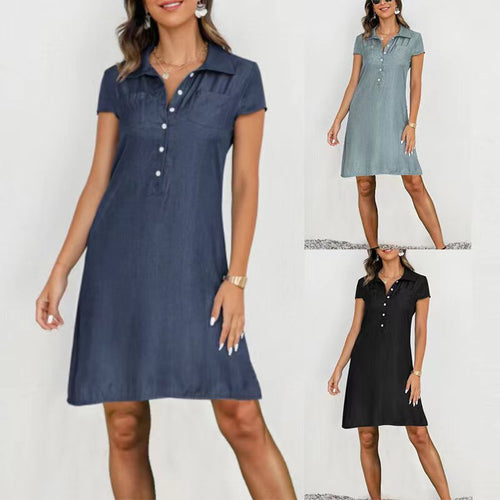 Damen Poloshirt-Kleid mit knöpfigem Ausschnitt und Brusttaschen EB