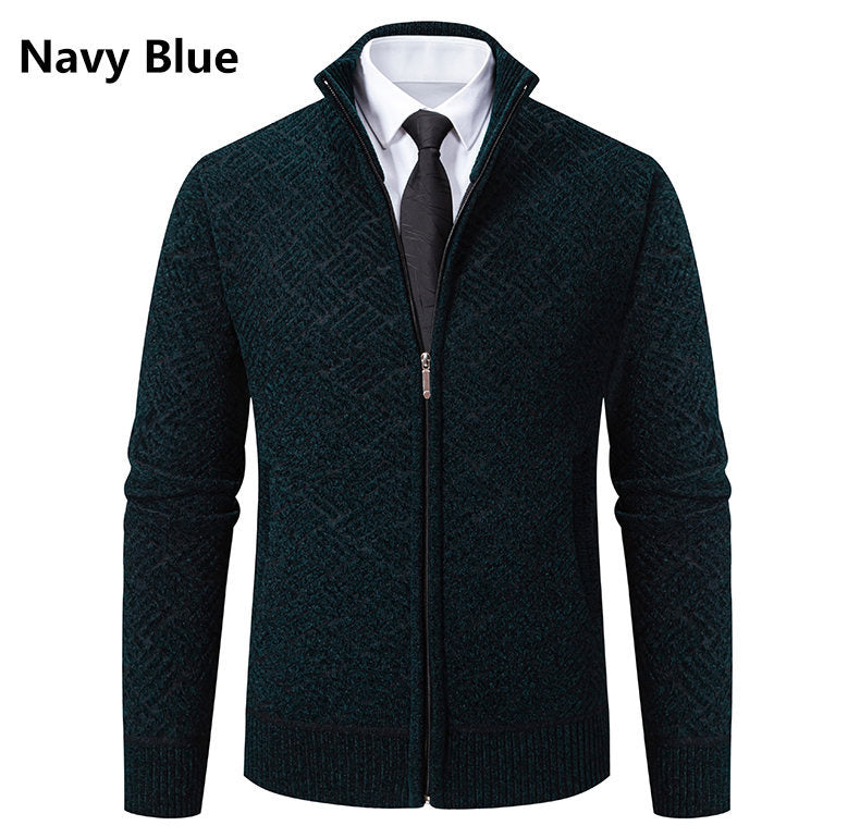 Herren Strickjacke mit modernem Zipper und kreativem Muster EB