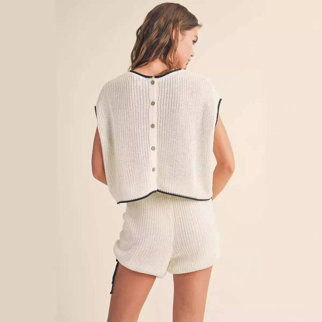 Damen Strickshorts-Set mit kontrastierenden Details und lockerem Schnitt EB