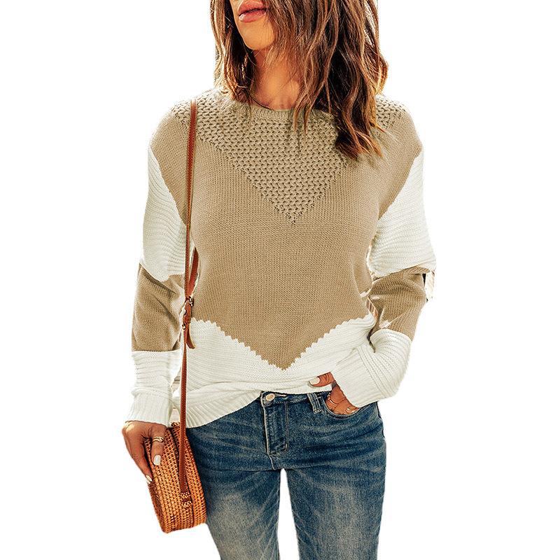 Damen modischer Pullover mit geometrischem Strickmuster EB