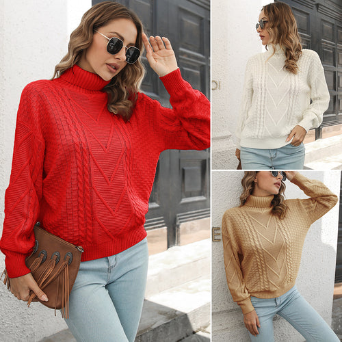 Damen Strickpullover mit strukturiertem Zopfmuster und Rollkragen EB