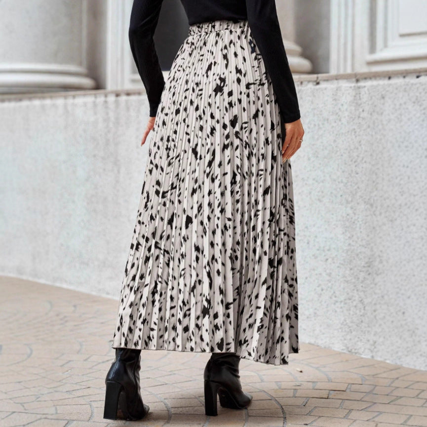 Damen Maxi-Faltenrock mit modischem Muster EB