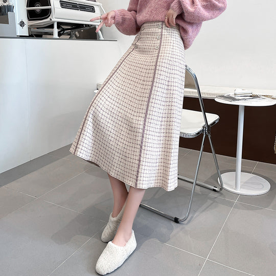Damen Midi-Rock mit Knopfdetails und klassischem Karomuster EB