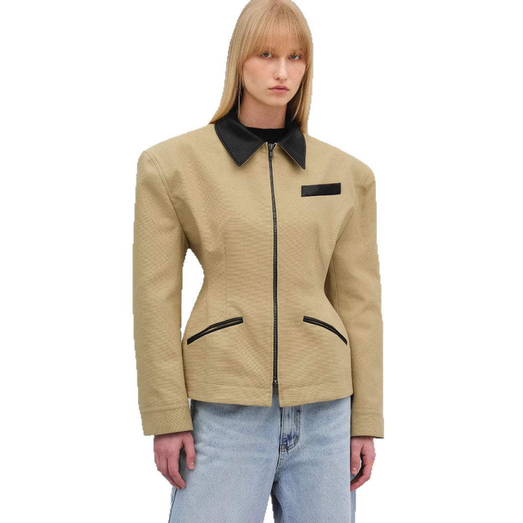 Damen modische Kurzjacke mit kontrastierendem Kragen EB