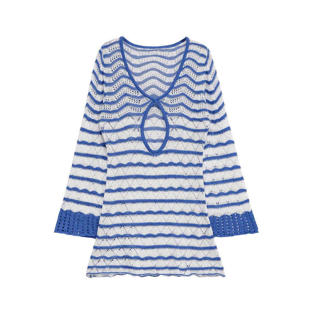 Damen Strickoberteil mit modernem Wellenmuster und schickem Cut-Out EB