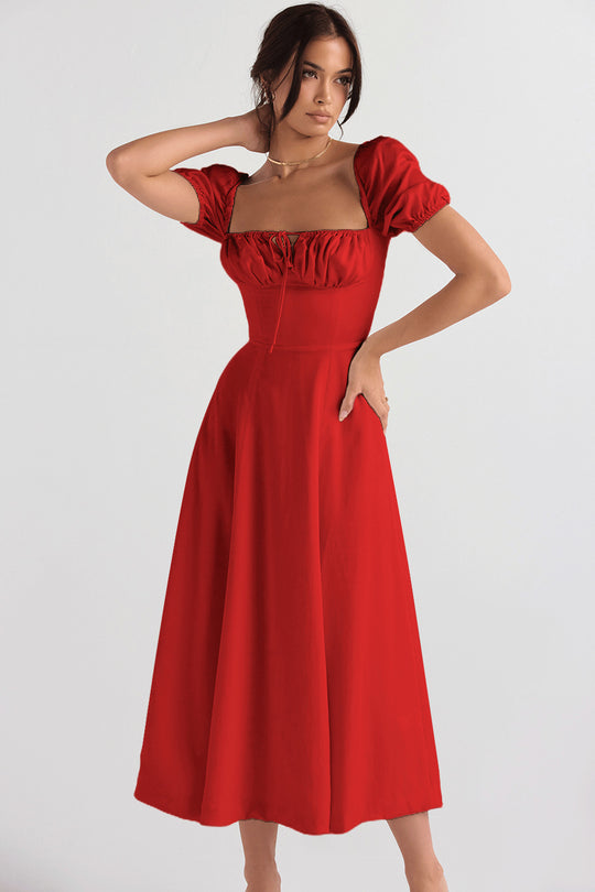 Damen Midi-Kleid mit gerafftem Oberkörper und ausgestelltem Rock EB