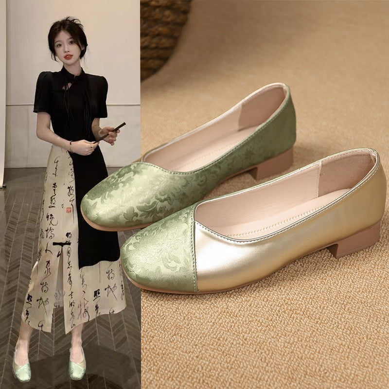 Damen elegante Ballerinas mit modischem Metallic-Akzent und floralem Design EB