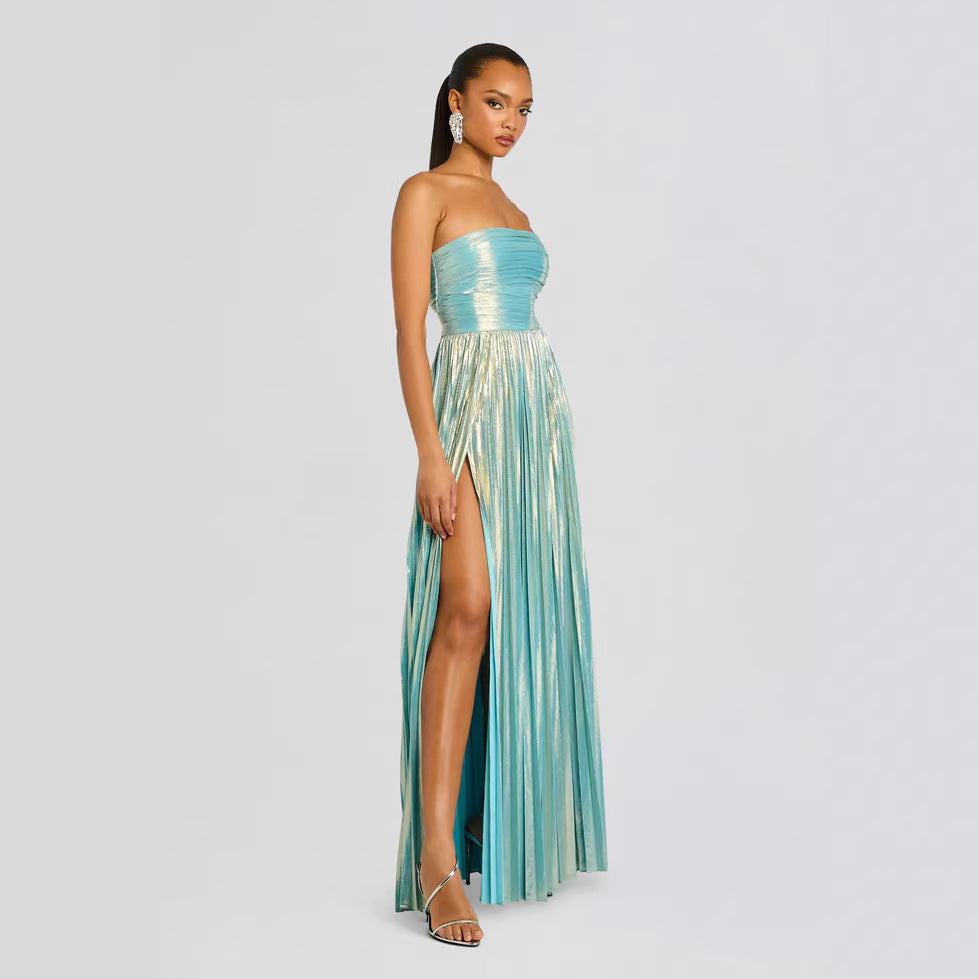 Damen Glamouröses Abendkleid mit Hochgeschlitzt und Plissee-Details EB