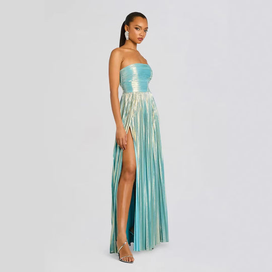 Damen Glamouröses Abendkleid mit Hochgeschlitzt und Plissee-Details EB