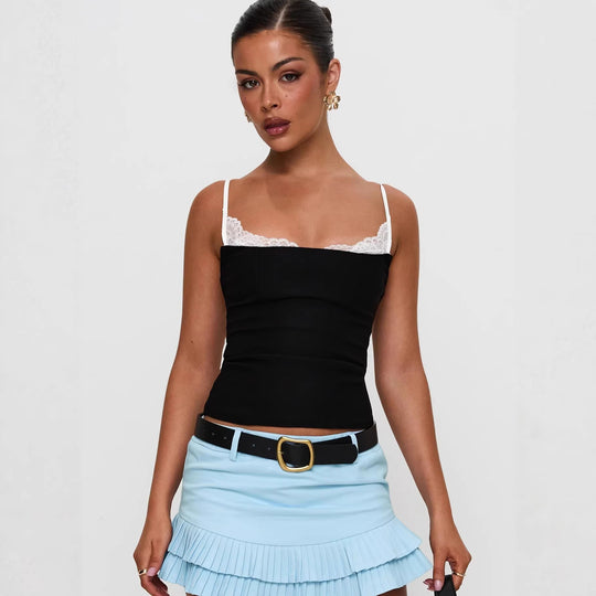 Damen Polka Dots Bustier-Top mit Spitzenakzenten EB
