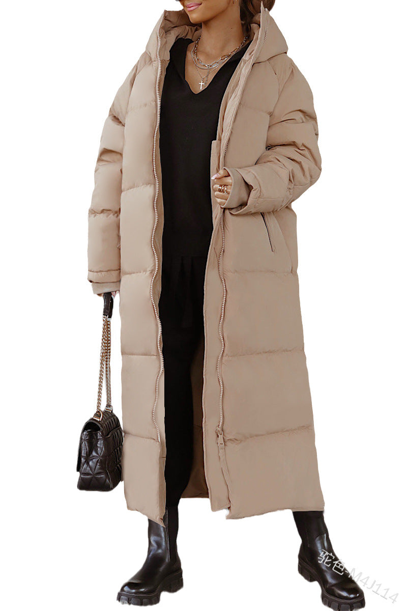 EB | Damen Lange Pufferjacke mit Kapuze und Warm Gefüttertem Innenraum