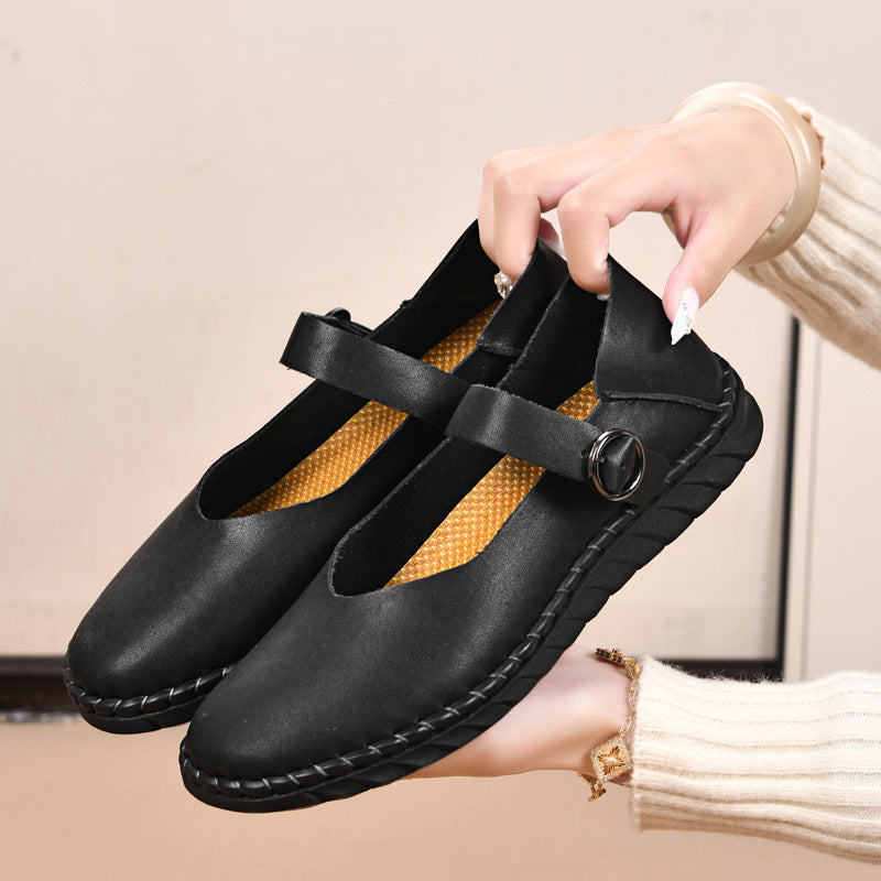 Damen Bequeme Lederpumps mit verstellbarem Riemen EB