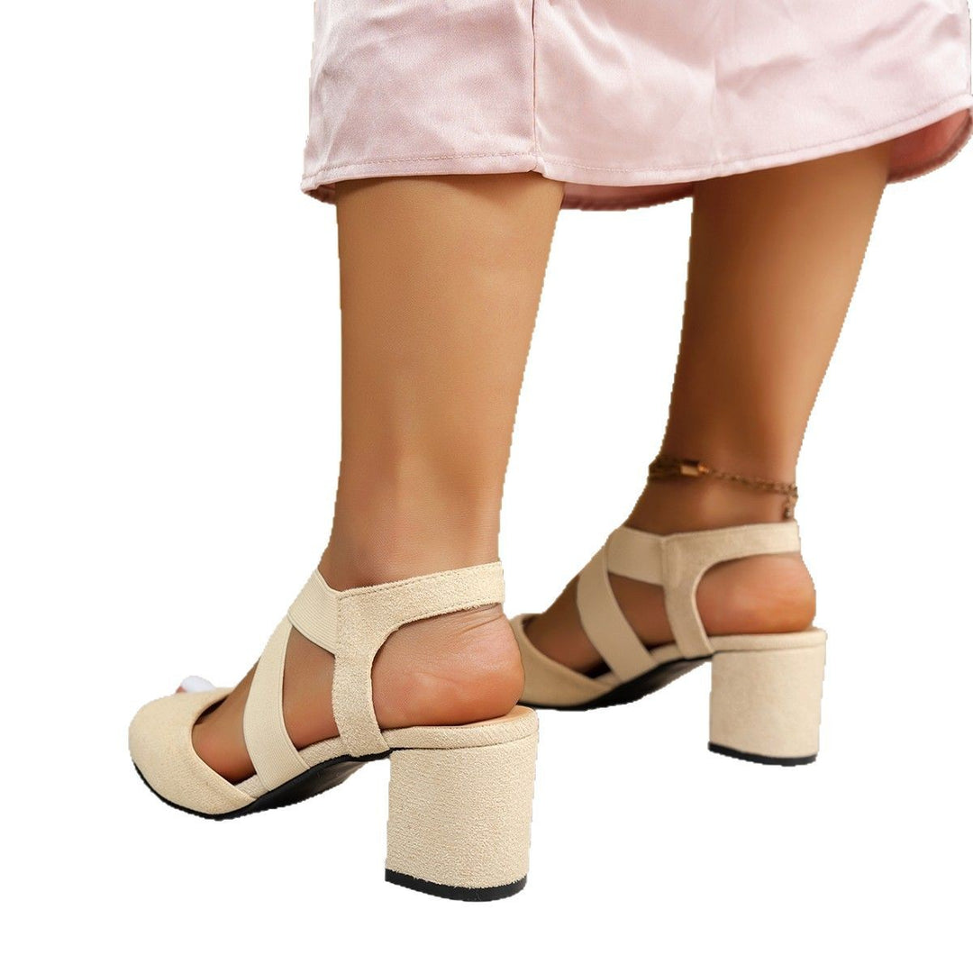 Damen elegante Riemensandalen mit blockiertem Absatz und dekorativem Riemendesign EB