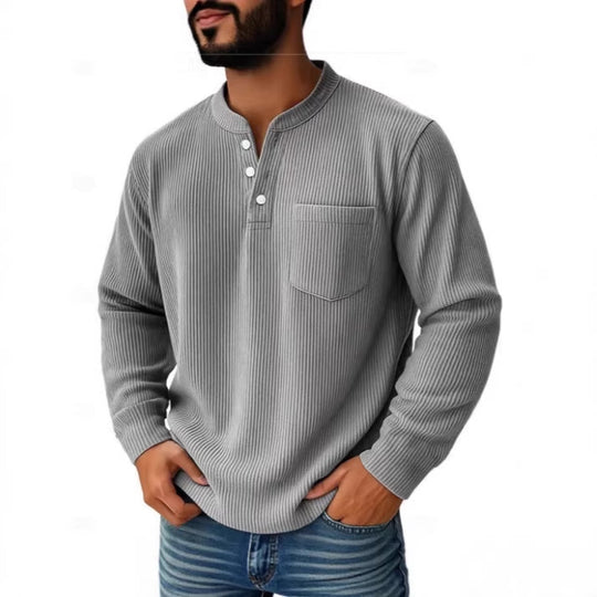 Herren nan thermisches Waffelstrick-Henleyshirt mit Stehkragen Brusttasche und geripptem Komfortschnitt EB