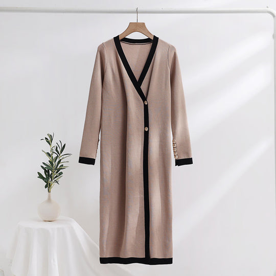 Damen eleganter Strickmantel mit Knopfdetails und V-Ausschnitt EB