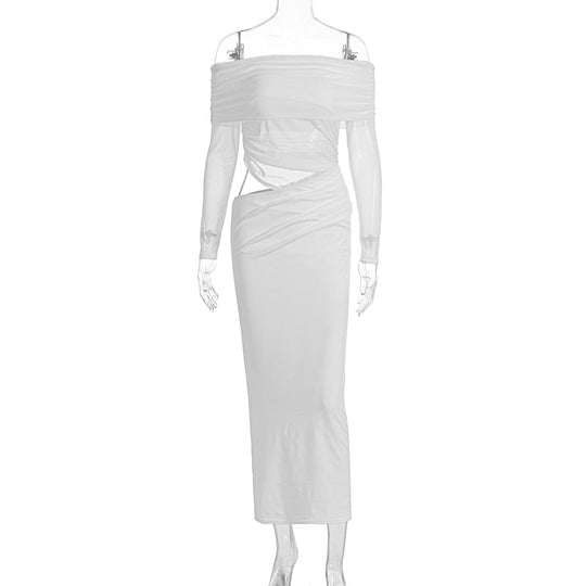 Damen Maxi-Kleid mit schulterfreiem Design und eleganter Drapierung EB