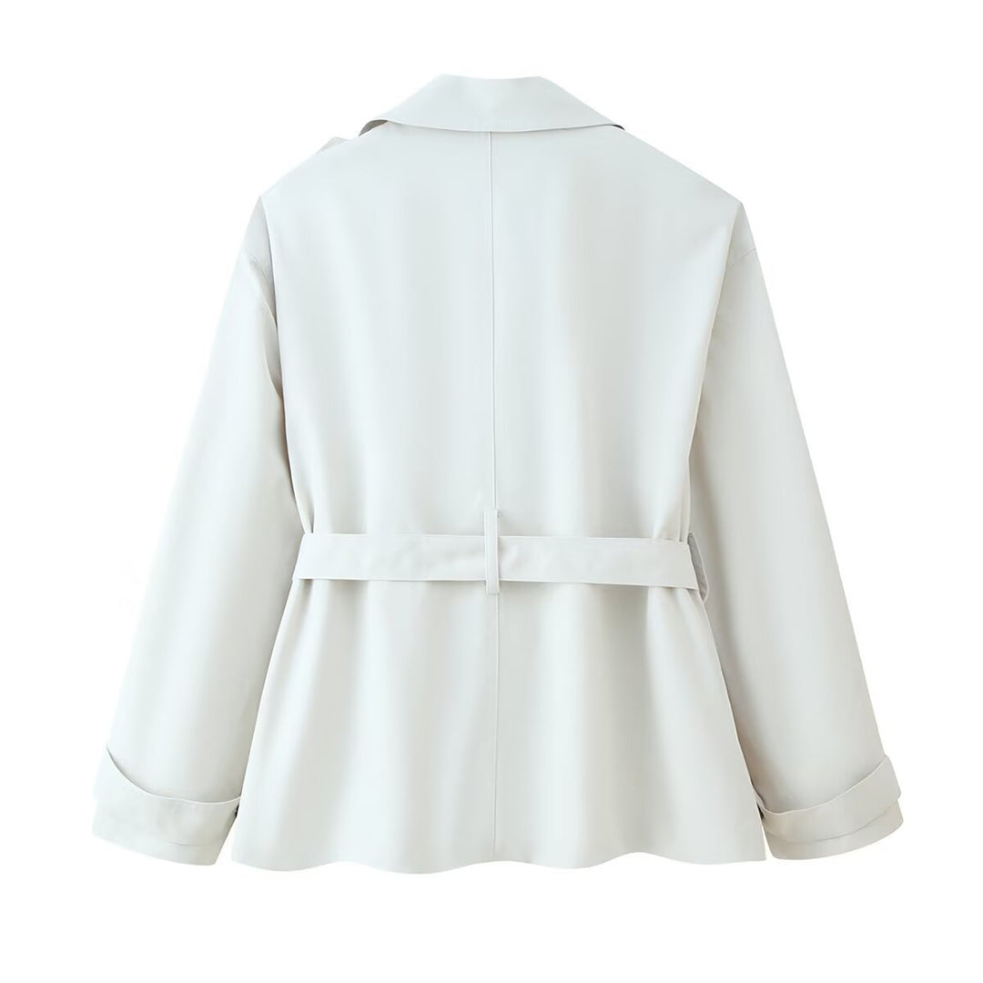 Damen modische Übergangsjacke mit Taillengürtel und funktionalen Knöpfen EB