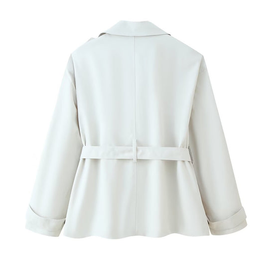 Damen modische Übergangsjacke mit Taillengürtel und funktionalen Knöpfen EB