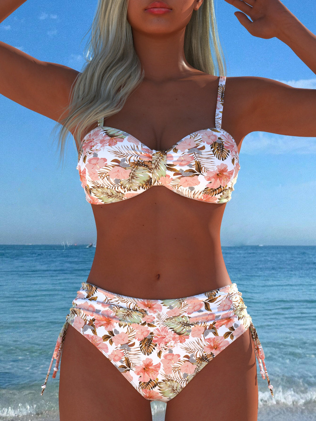 Damen Wickel-Bikini-Set mit floralem Design und hohem Bund EB