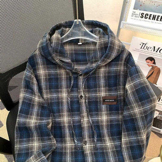 Damen Karo-Hemdjacke mit Kapuze EB