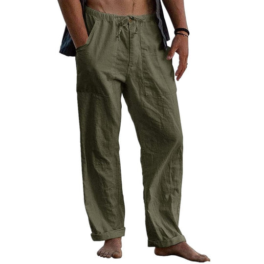 Herren nan lockere Leinenhose mit Gummibund und aufgesetzten Seitentaschen EB