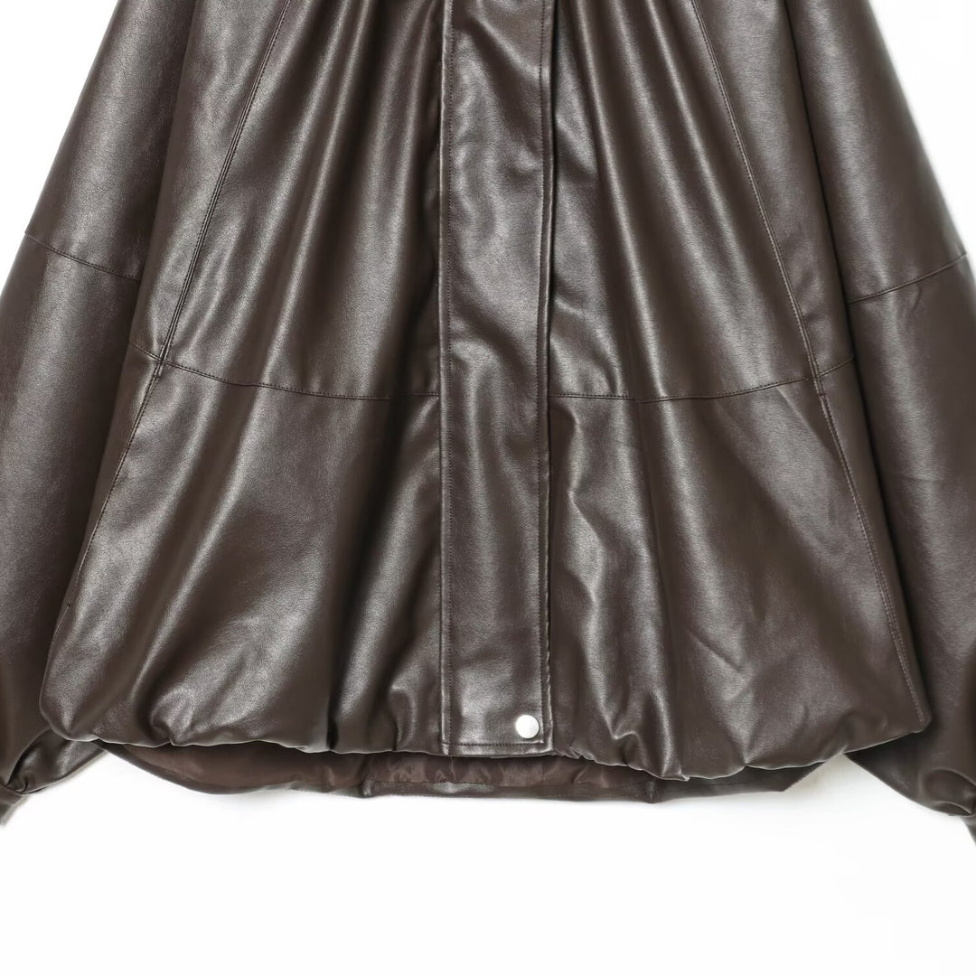 Damen Kunstlederjacke mit voluminösen Ärmeln und gewelltem Design EB