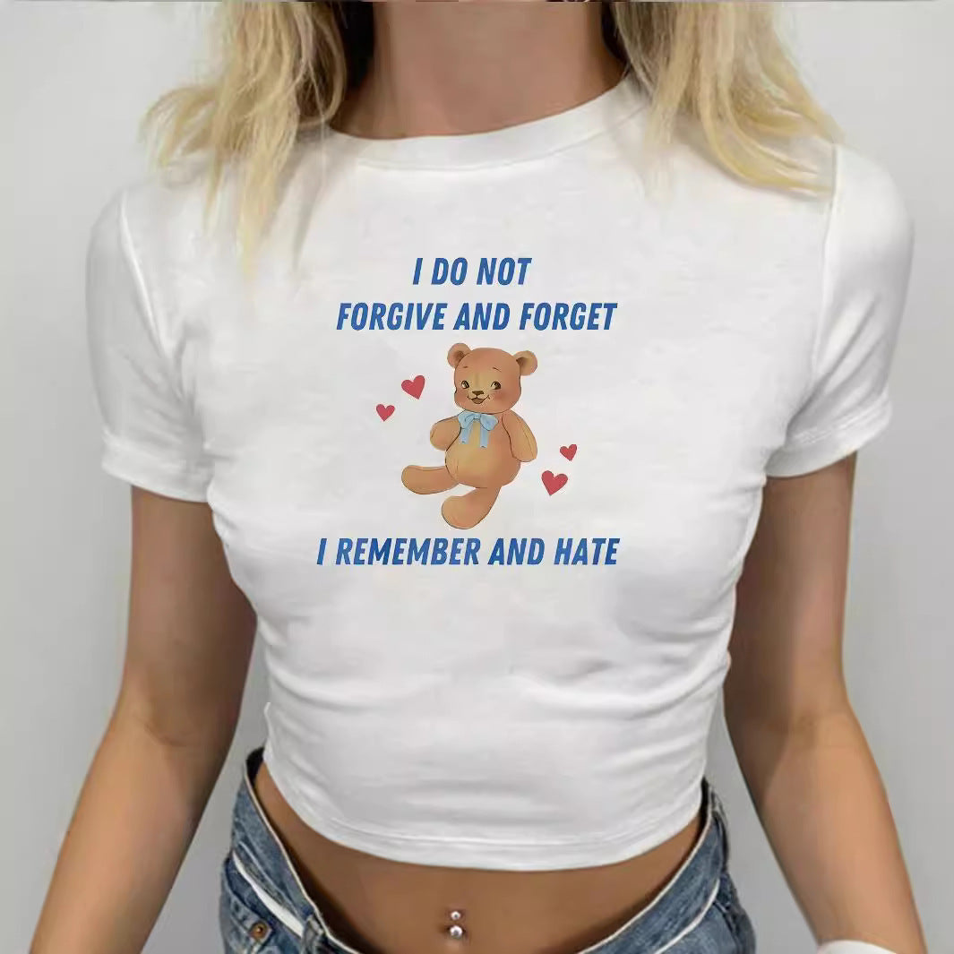 Damen Crop-T-Shirt mit kreativem Bärenmotiv und witzigem Spruch EB