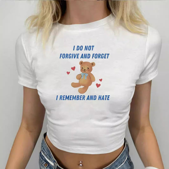 Damen Crop-T-Shirt mit kreativem Bärenmotiv und witzigem Spruch EB