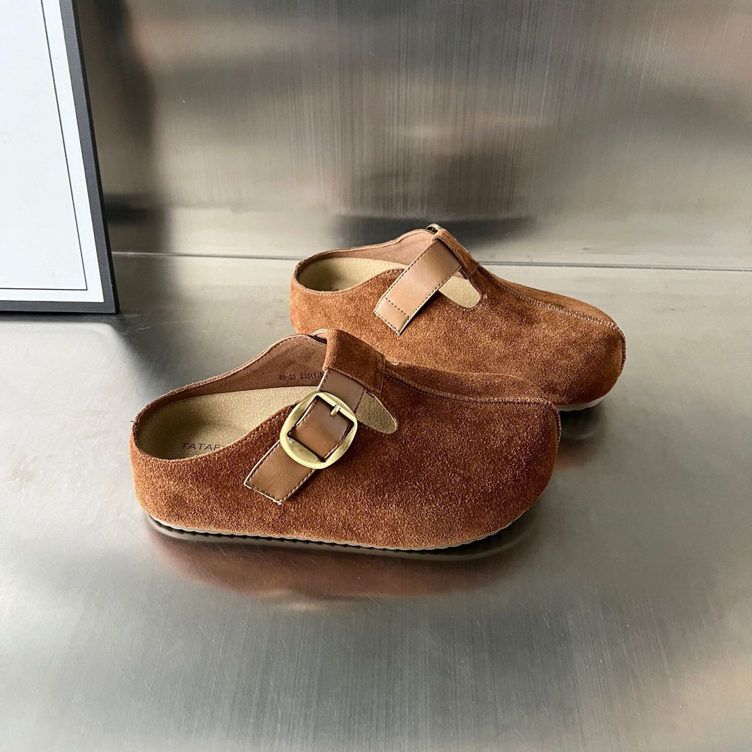 Damen Komfortable Clogs aus hochwertigem Wildleder mit elegantem Schnallenverschluss EB