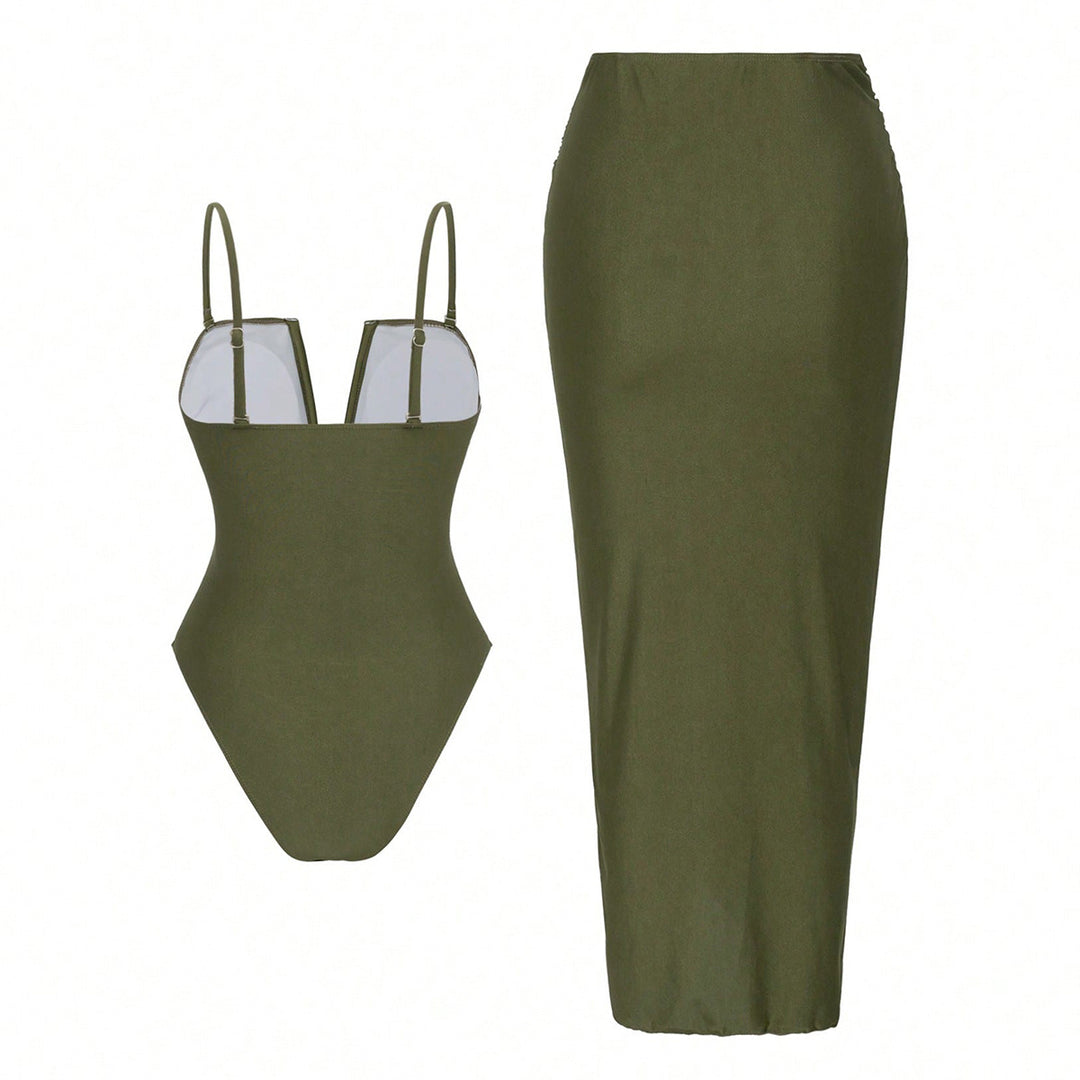 Damen One-Piece Badeanzug mit elegantem Wickelrock EB