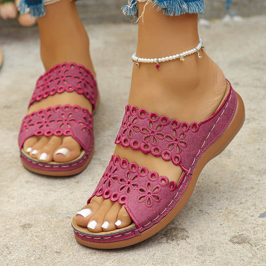 Damen elegante und luftige Sandalen mit floralem Riemendesign EB