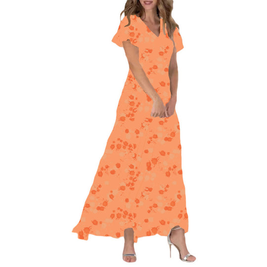 Damen Maxikleid mit floralem Chiffon-Stoff und transparenten Ärmeln EB
