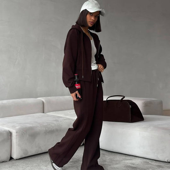 Damen lässiges Set aus cropped Hoodie und weitem Jogginghose EB