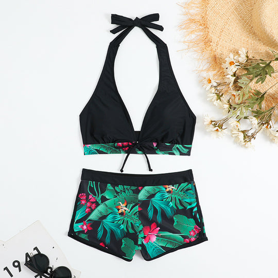 Damen Bikini-Set mit floralem Muster und herausnehmbarem Push-Up-BH EB