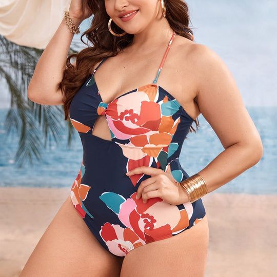 Damen Einteiliger Badeanzug mit floralem Cut-Out-Design EB