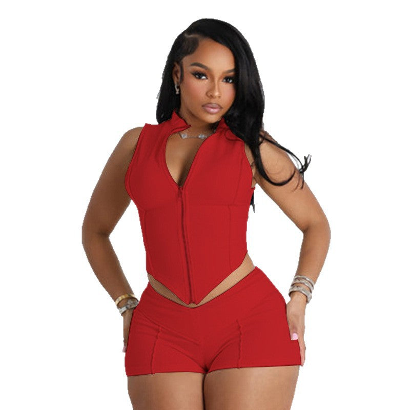 Damen Crop-Top mit Reißverschluss und taillierter Passform EB