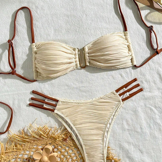 Damen Bandeau-Bikini mit modischem Rüschendesign EB