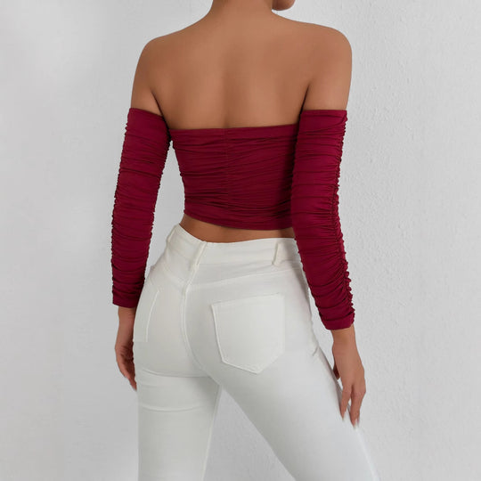 Damen Off-Shoulder Crop Top mit Faltenwurf EB
