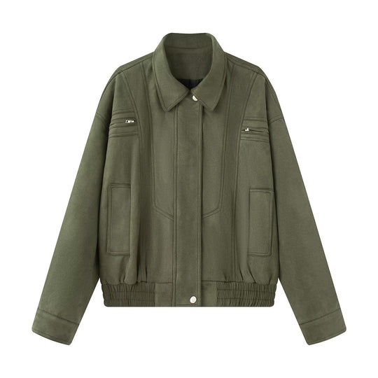 Damen stylische Übergangsjacke mit ausgefallenem Kragen EB