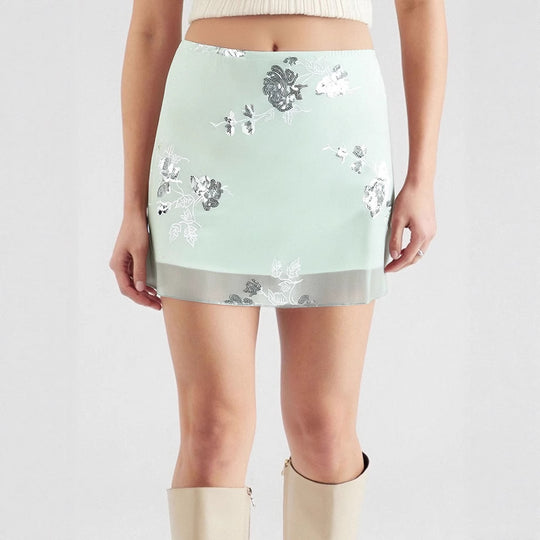 Damen transparenter Rock mit floralem Design und glitzernden Akzenten EB