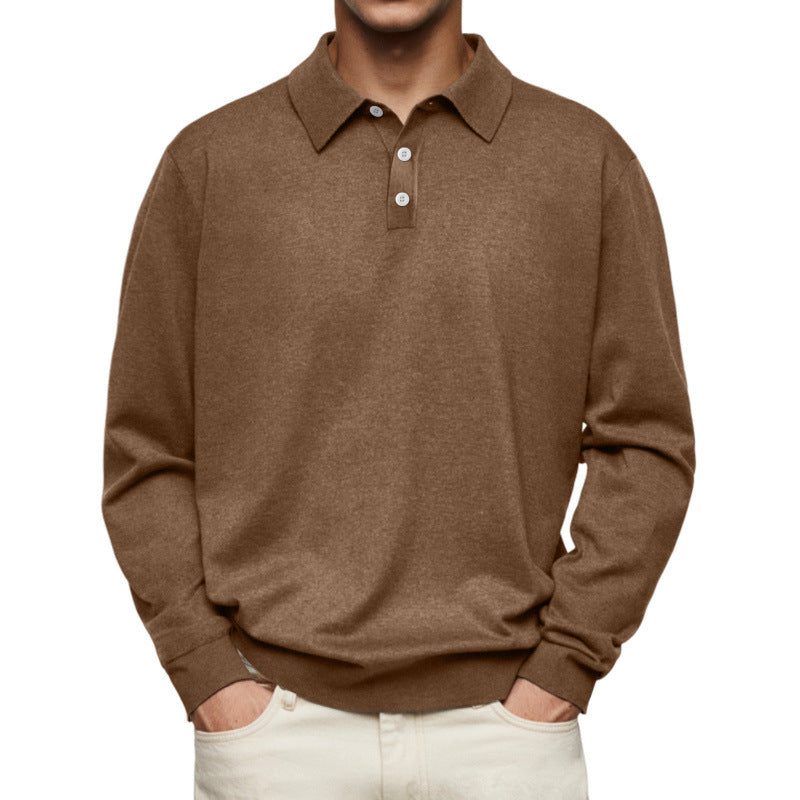 Herren Feinstrick Langarmpoloshirt mit Umlegekragen und Knopfleiste EB