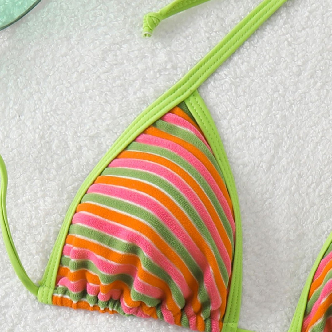 Damen Triangel-Bikini mit leuchtend bunten Streifen EB