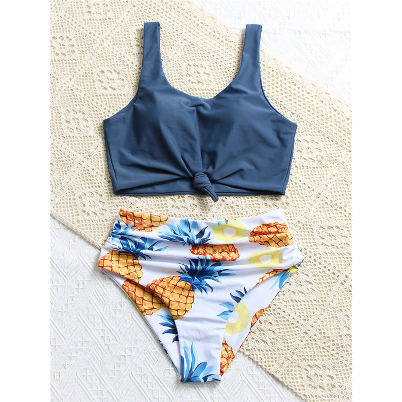 Damen Bikini-Set mit knotenförmigem Oberteil und hohem Bund EB